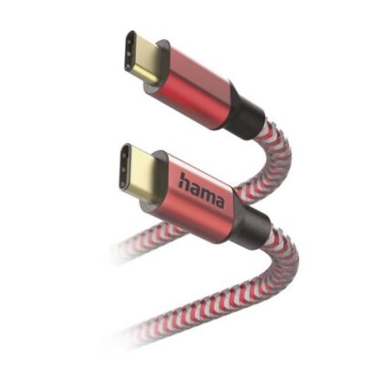 Кабел USB Hama Reflective Type-C - Type-C / 1.5 m / Зареждане до 3A / Найлонова оплетка / Червен