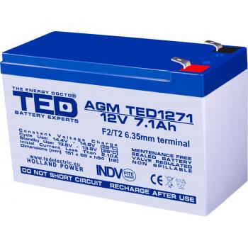 Оловна батерия TED ELECTRIC, AGM, 12V, 7Ah, 151/ 65/ 94 mm, Терминал2