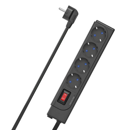 Разклонител HAMA 223166 / 4 гнезда / 1.5 m / 10A / 2500W / Защита от пренапрежение / С ключ / Черен