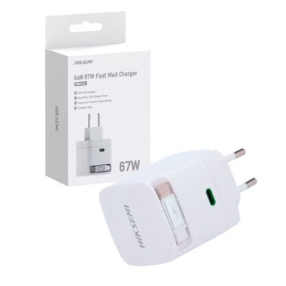 Зарядно устройство Hikvision HS-HUB-GAN67 / 67W / 2x USB-C / GaN / Quick Charge 3.0 / Бяло