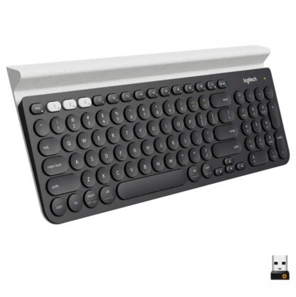 Безжична компютърна клавиатура Logitech K780 / Bluetooth + USB / 3 устройства / Поставка за устройства