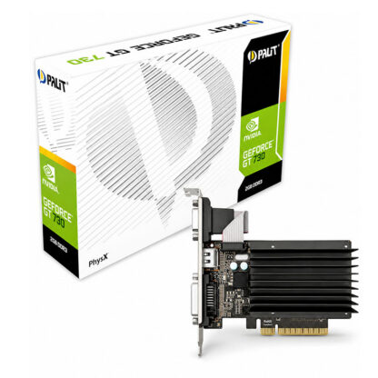 Видеокарта Palit GeForce GT 730 / 2GB GDDR3 / PCIe 2.0 / Пасивно охлаждане / Low Profile / DVI + HDMI + VGA / 23W