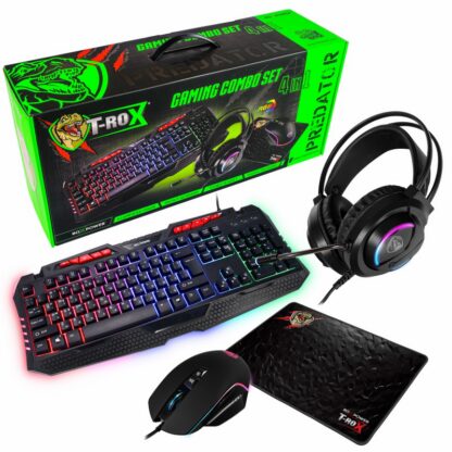 Гейминг комплект 4 в 1 ROXPOWER T-ROX PREDATOR / Клавиатура + Мишка + Слушалки + Подложка / RGB