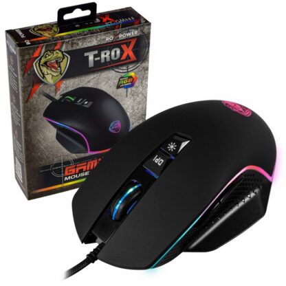 Гейминг компютърна мишка ROXPOWER T-ROX STGM388 / Оптична / 800-6400 dpi / USB 2.0 / 7 бутона / RGB / Soft Touch