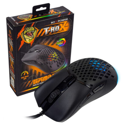 Гейминг компютърна мишка ROXPOWER T-ROX ST-GM399 / Pixart 3327 / 800-8000 dpi / USB 2.0 / 8 бутона / RGB / Паракорд кабел / Перфориран корпус