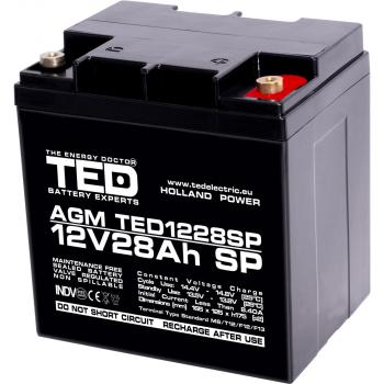 Оловна батерия AGM 12V / 26 Ah/28,5Ah - 166 / 176 / 125mm терминал F13(M5) TED ELECTRIC