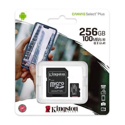 Преносима MicroSD карта памет Kingston Micro SD 256GB Canvas Plus / 256GB / Class 10 UHS-I / 100 MB/s / + SD адаптер
