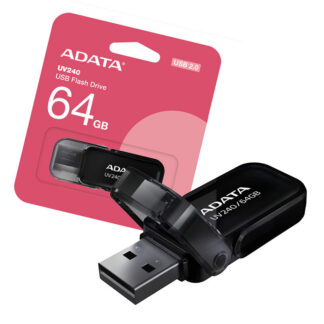 Преносима USB флаш памет ADATA UV240 64GB / USB 2.0 Type-A / слайдер дизайн / черна