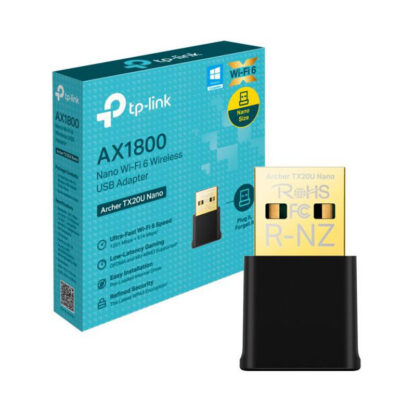 Мрежов адаптер TP-Link Archer TX20U Nano / AX1800 Wi-Fi 6 USB / 1201 Mbps (5 GHz) + 574 Mbps (2.4 GHz) / 2 вградени антени / черен