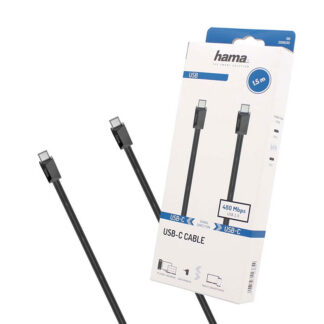 Кабел Hama USB-C към USB-C / 1.5 м / USB 2.0 / 480 Mbit/s / 3 A / 60 W / черен