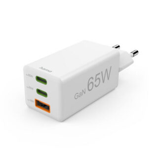 Зарядно устройство HAMA Mini 65W / 201996 / 2x USB-C PD + 1x USB-A QC / GaN технология / бяло